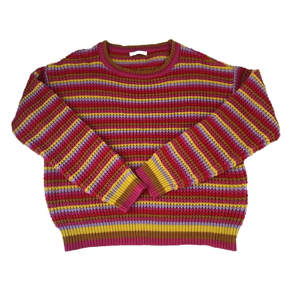 Pieces Women's Striped Sweater Chunky Knit Multicolor Crewneck Size Large